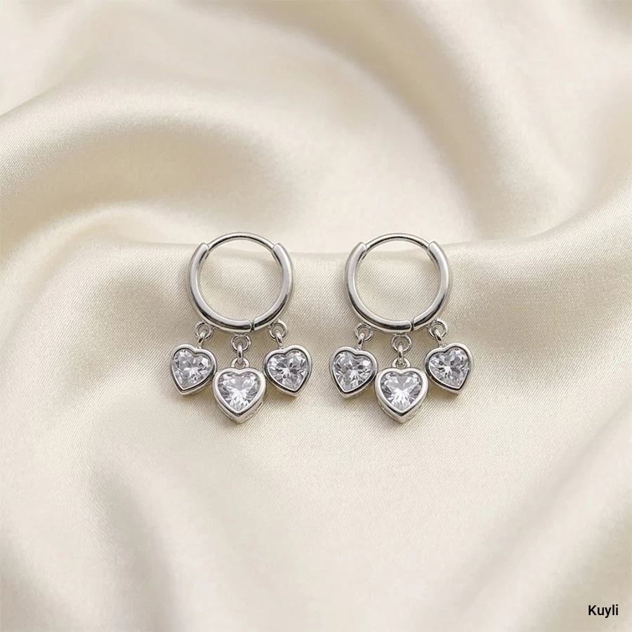 Romantic Heart Dangle Hoop Stud