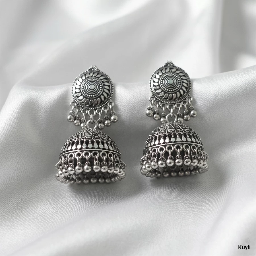 Traditional Oxidized Silver Dome Jhumka