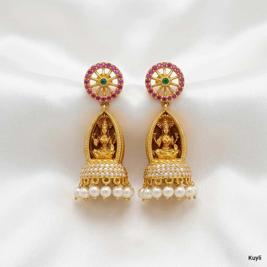 Kerala Style Antique Gold-Finish Lakshmi Jhumka