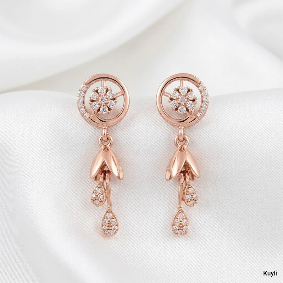 Rose Gold Floral Crystal Jhumka