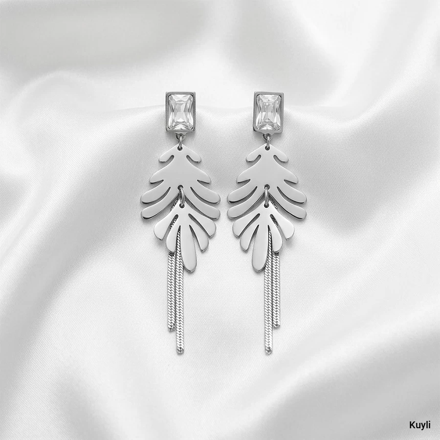 Leaf Tassel Crystal Earring