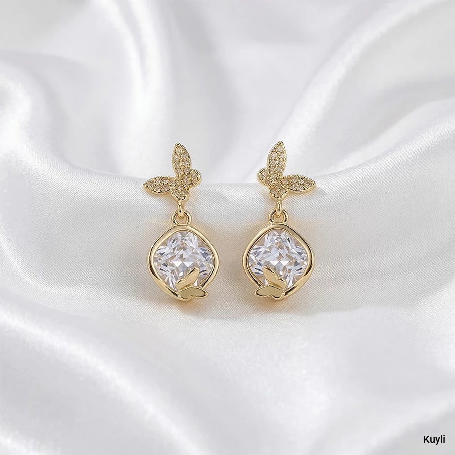 Butterfly Halo Crystal Drop Stud