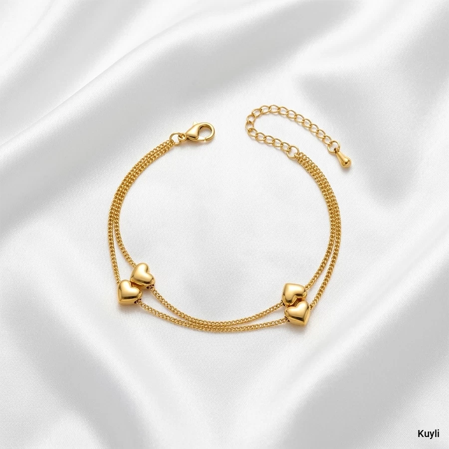 Golden Hearts Layered Chain Bracelet