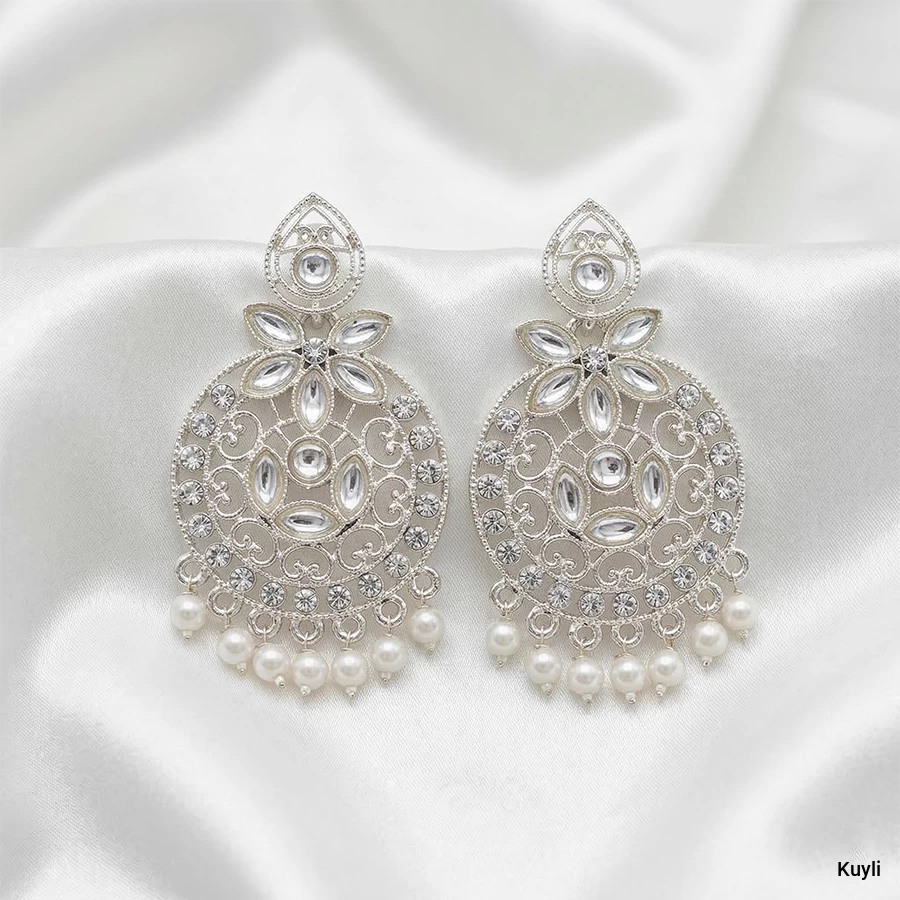 Floral Crystal Filigree Pearl Drop Statement Earring