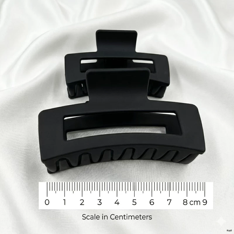 Matte Black Luxe Hair Claw Clip Combo– Large Square Grip – [ 1 Large Rectangular Clip and 1 Medium Rectangular Clip ]