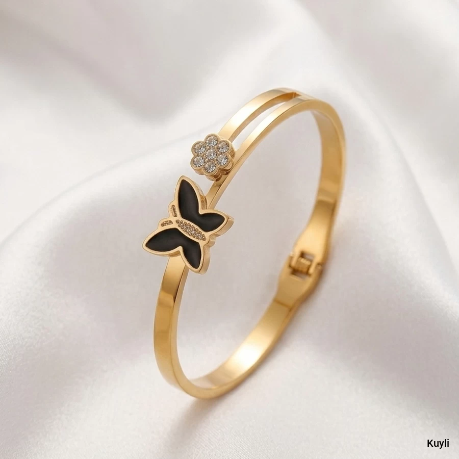 Butterfly Floral Gold Kada Bracelet