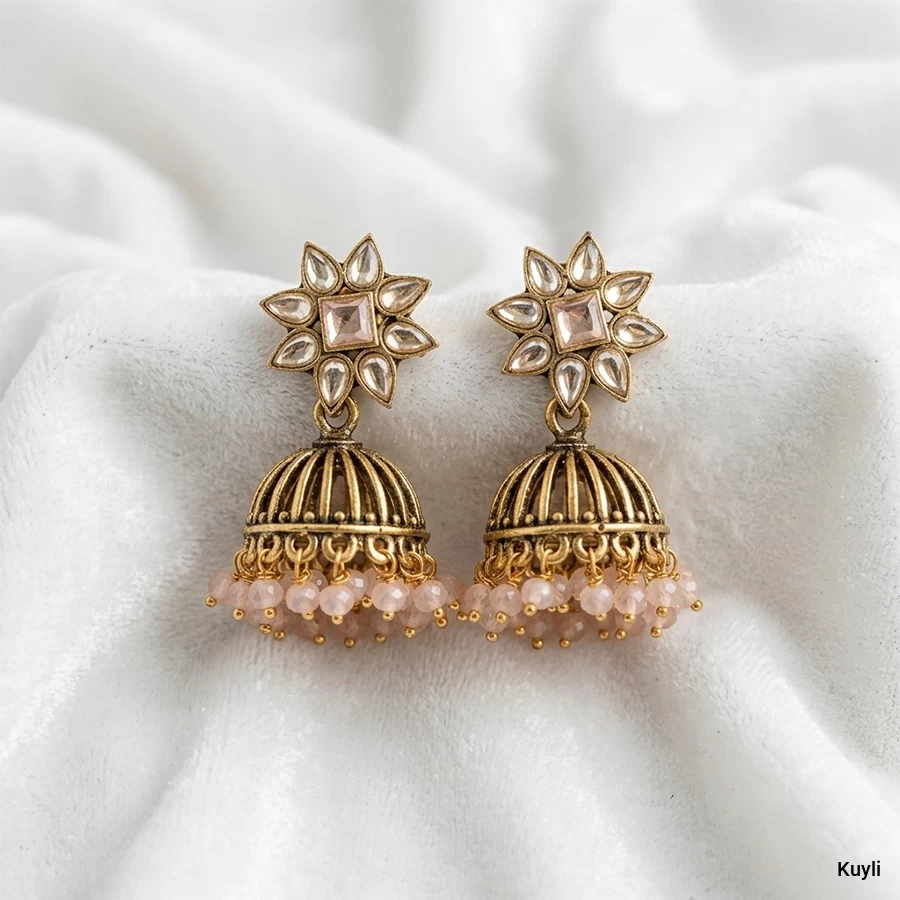 Kundan Jhumka with Bead Drops