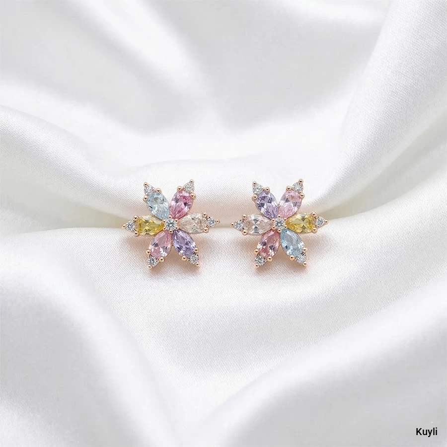 Pastel Crystal Flower Stud