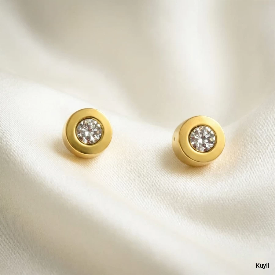 Golden Bezel-Set Crystal Stud
