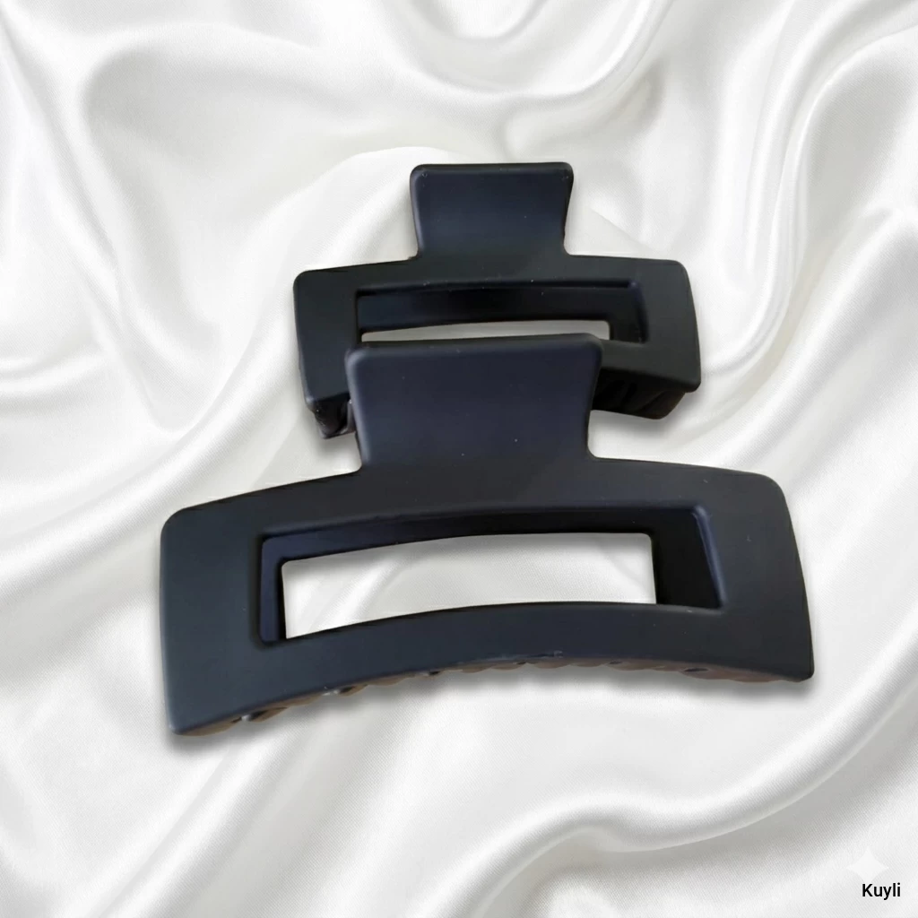 Matte Black Luxe Hair Claw Clip Combo– Large Square Grip – [ 1 Large Rectangular Clip and 1 Medium Rectangular Clip ]