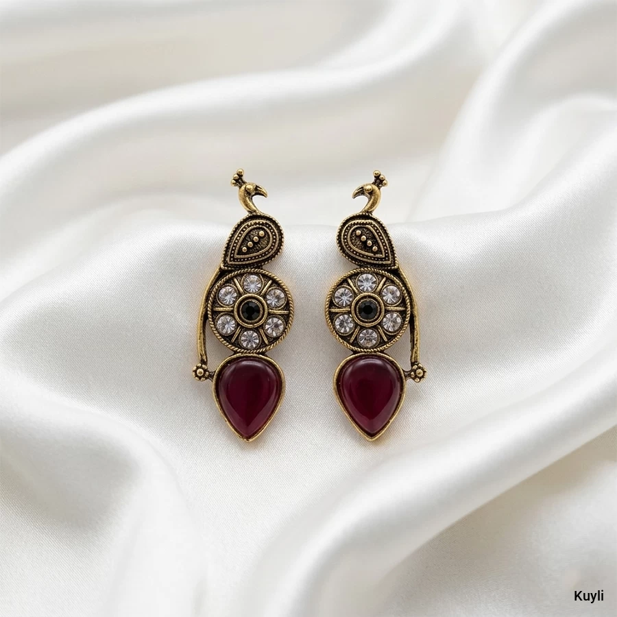 Vintage Peacock  Drop Statement Earring