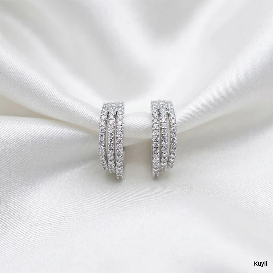 Triple Row Crystal Hoop Earrings