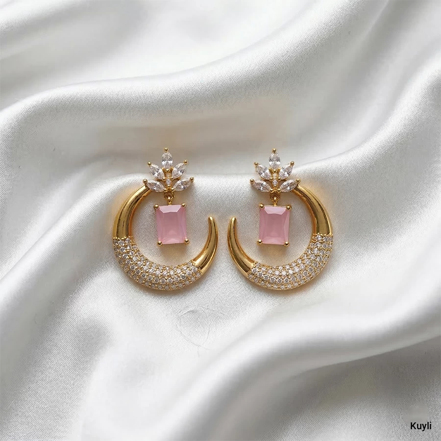 Pink Stone Crescent Luxe Earring