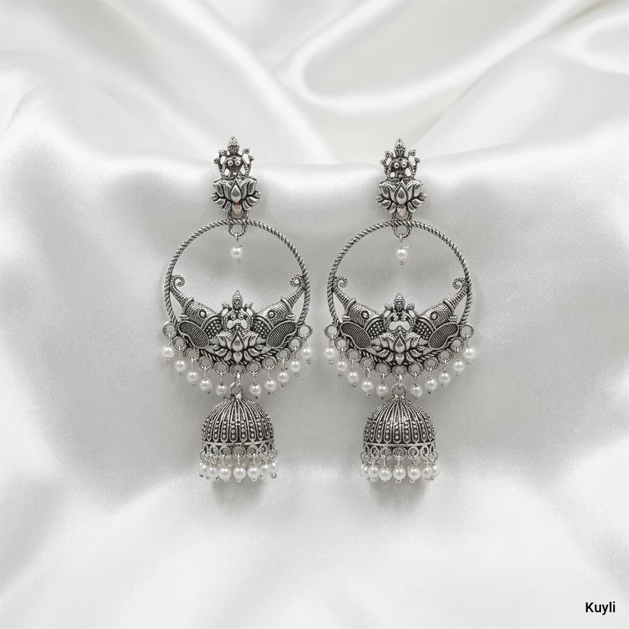 Vrinda Antique Oxidized Jhumka Hoop