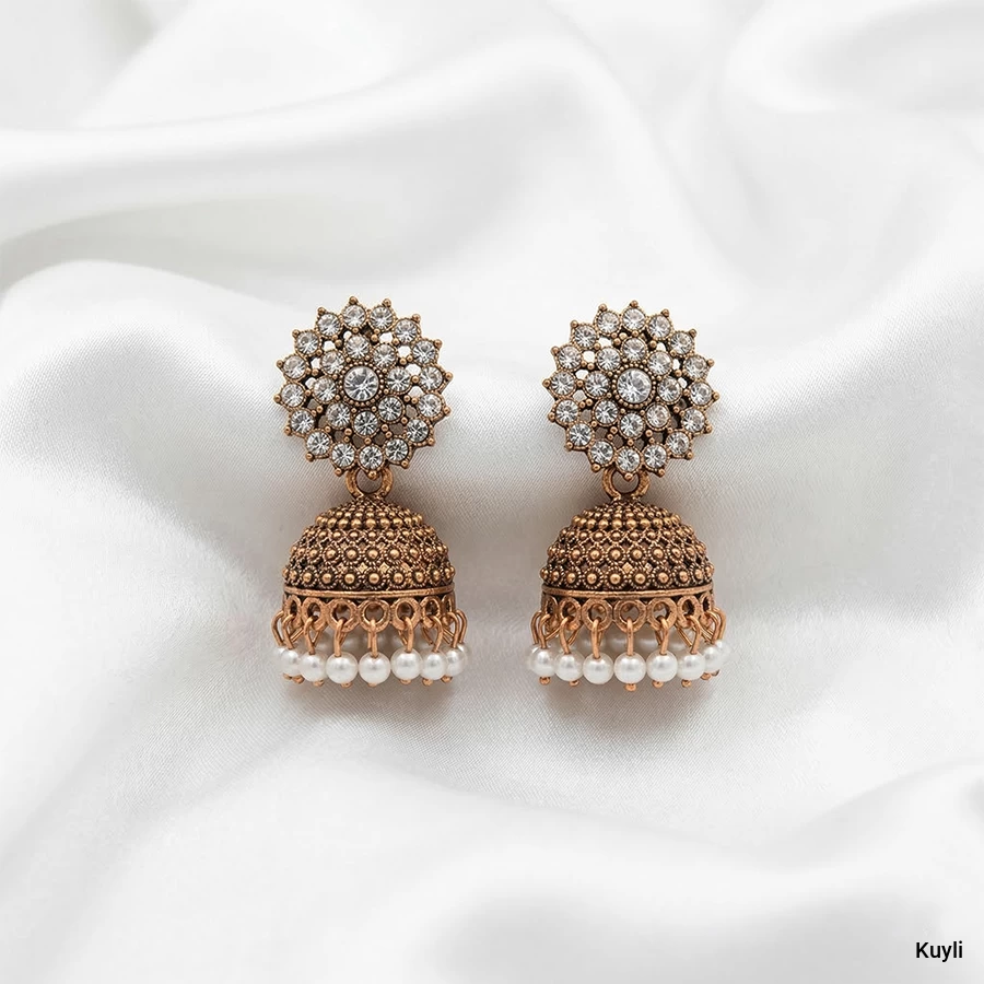 Antique Gold-Tone Floral Jhumka