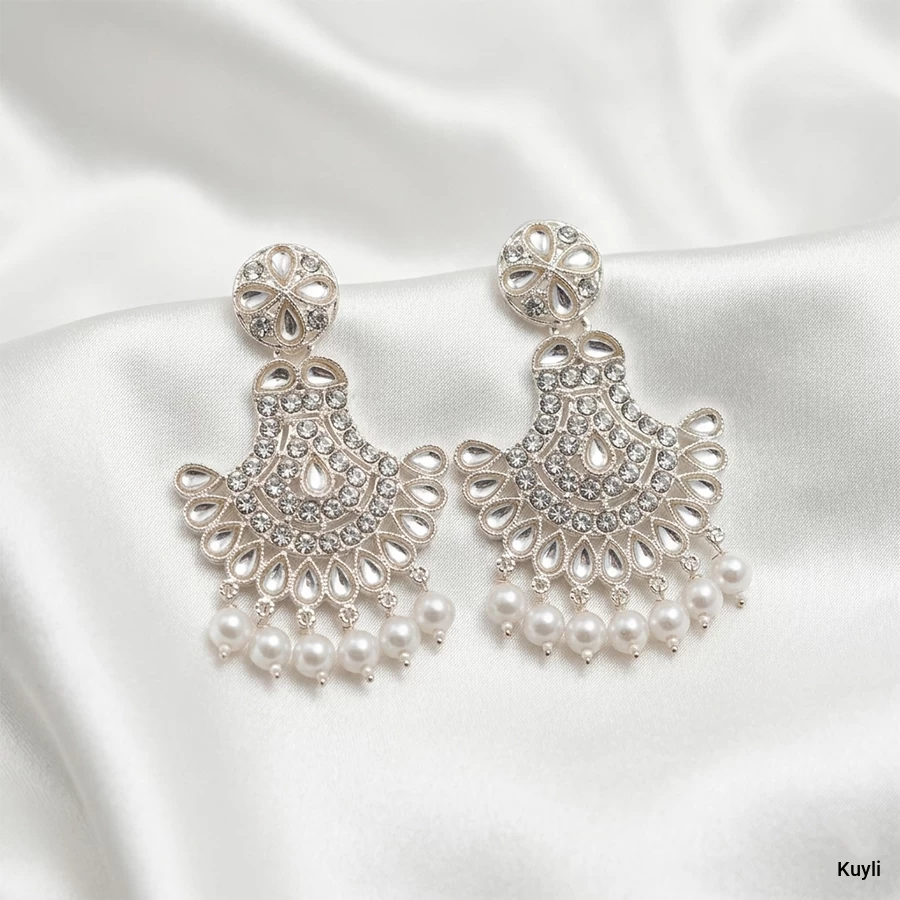 Silver-Toned Floral Chandbali Cluster